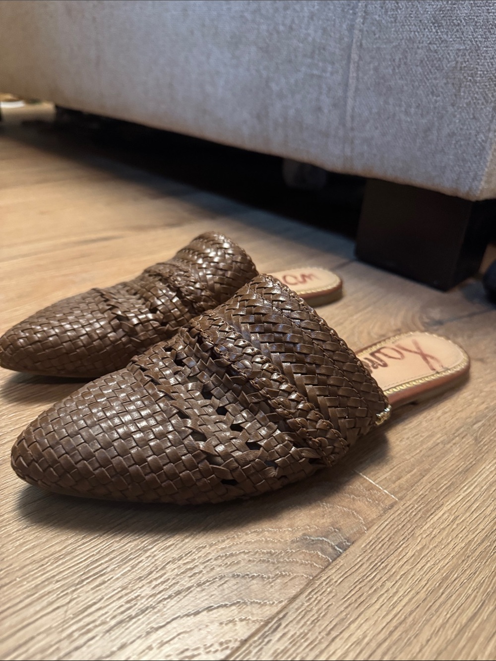 Sam Edelman Brown Woven Pointed Slip-On Mules